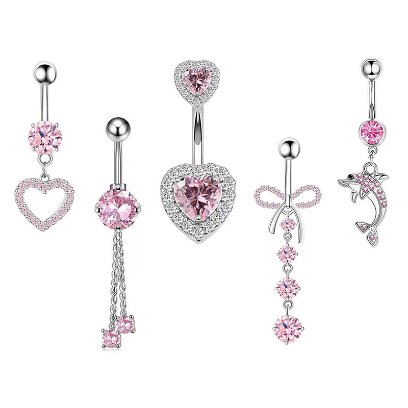 Body Jewelry Belly Button Rings - 1 قطعة تاج الوردي البطن زر