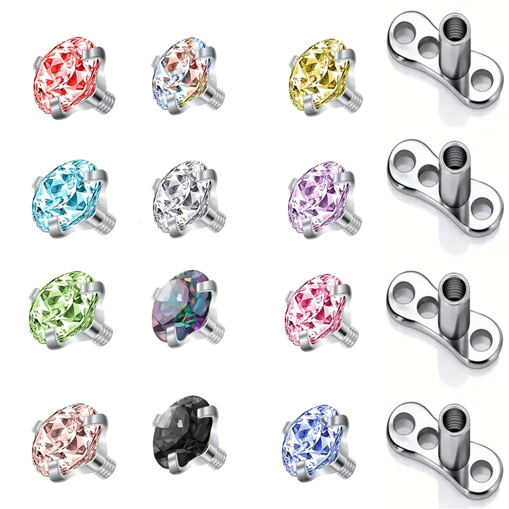 Body Jewelry Dermal - 16 قطعة كريستال الزركون مرساة جلدية